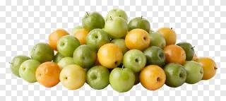 A pile of green and yellow plums.
