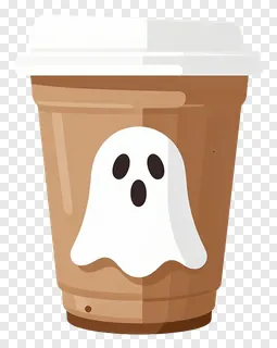 A coffee cup with a ghost design.