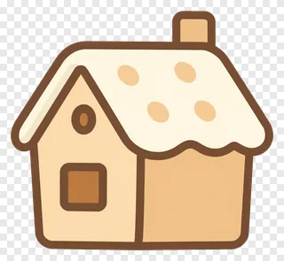 A gingerbread house with a polka-dot roof.
