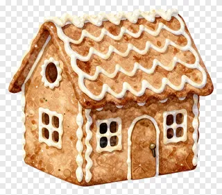 A gingerbread house with a wavy icing roof.