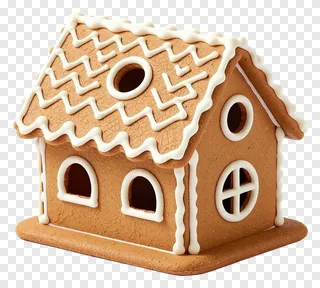 A gingerbread house with a zigzag icing roof.
