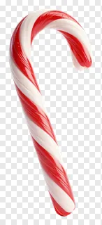 A red and white striped candy cane with a glossy finish.