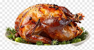 Roasted turkey served on a plate with rosemary and olives.