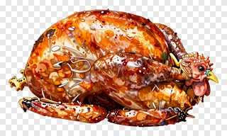A cartoon roast turkey with orange glaze.