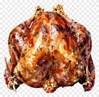 Roasted turkey wearing ornamental gold crowns.