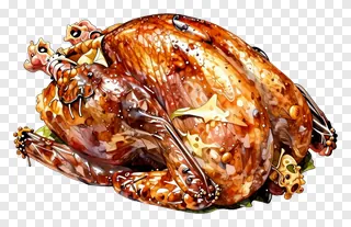 Roasted turkey with ornamental head details.