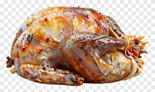 Stylized roasted turkey with spiked head decoration.