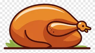 A cartoon roast turkey with a yellow beak.