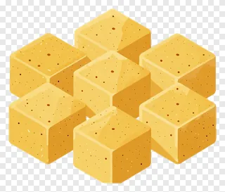 Cluster of golden besan ladoo cubes.