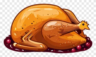 A cartoon roasted turkey with cranberry sauce.