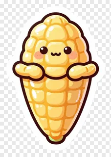 A cute cartoon corn cob with arms raised.
