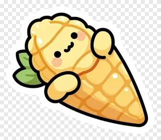 A cute cartoon corn cob with a happy face and raised arms.