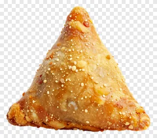 Golden fried samosa with sesame seeds.