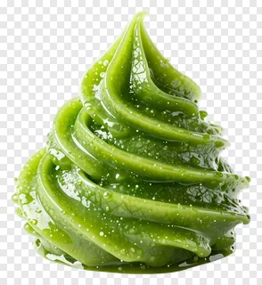 A swirl of green mint chutney with droplets.
