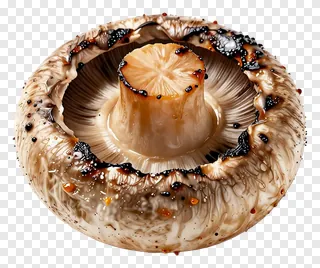 Grilled portobello mushroom with charred edges.