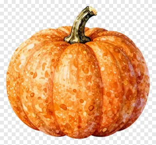 A watercolor-style orange pumpkin with speckled texture.