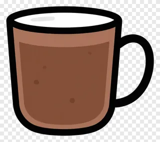 A cartoon mug of hot chocolate with a handle.