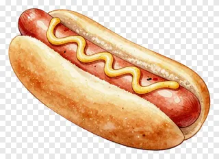 Hot dog in a bun with mustard.
