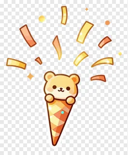 A bear in an ice cream cone with golden confetti.