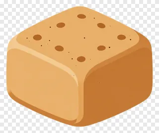 A cube-shaped sandesh sweet with holes, shown in isometric perspective.
