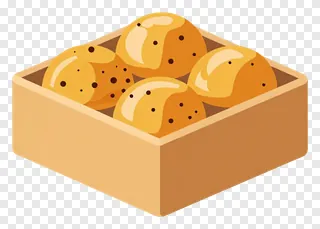 A wooden box containing golden round sweets.