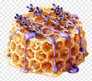 Honeycomb decorated with lavender and purple syrup.