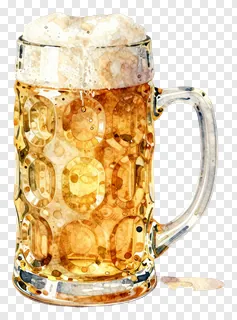 A watercolor-style Oktoberfest beer mug filled with golden beer and foam.