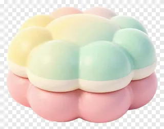 A pastel cloud-shaped kua sweet with layered colors.