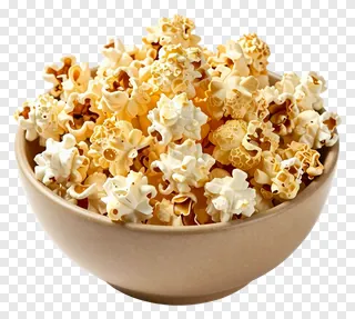 A bowl filled with popcorn in a ceramic dish.