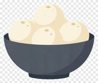 A bowl of white rasgulla in a dark gray bowl.