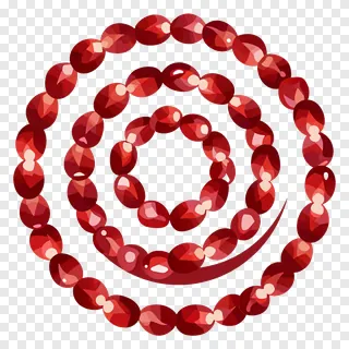 Spiral of dried pomegranate seeds in red.