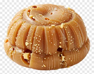 A ribbed sandesh sweet with sugar crystals.