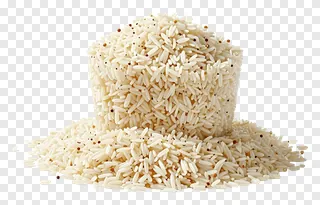 A 3D-rendered pile of uncooked rice grains.