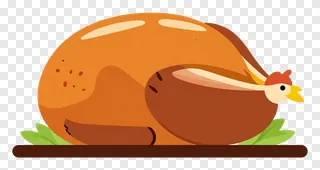 Cartoon roast turkey with red wattle and yellow beak.