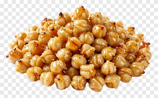 Roasted chickpeas with seasoning on a white surface.