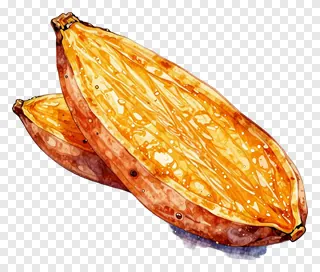 Roasted sweet potato wedge with golden-brown skin.