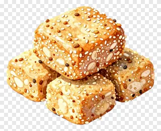 Stack of sesame seed-covered sweet treats.