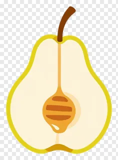 A sliced pear with honey drizzle inside.