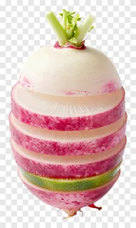 Radish cut in slices with lime on top.