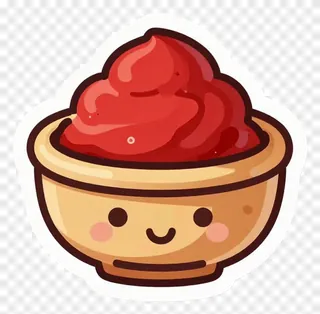 A cute cartoon bowl with a smiling face filled with red sindoor khela.