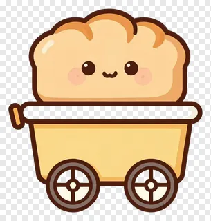 A smiling piece of bread in a delivery cart.
