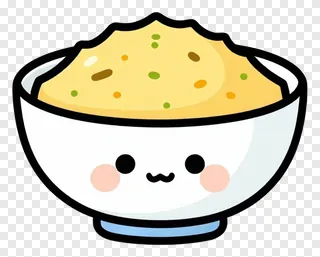 A smiling bowl of rice with colorful toppings.