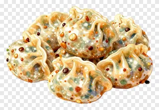 Steamed lentil dumplings topped with colorful seasonings.