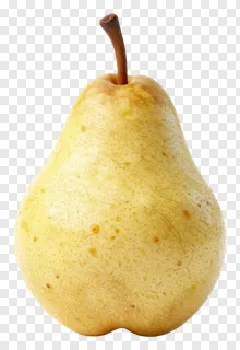 A whole pear with a brown stem on a white background.