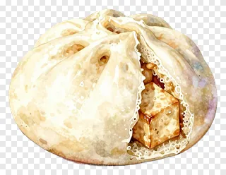 A steamed bao bun with tofu filling.