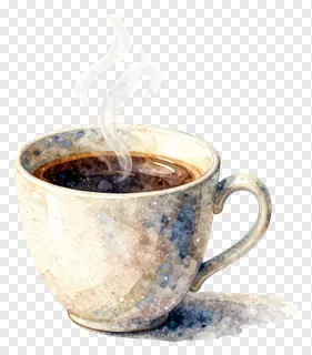 A steaming cup of coffee in watercolor style.