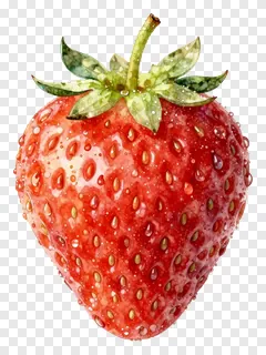 A ripe strawberry covered in raindrops.