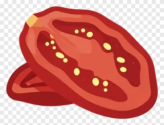 A sun-dried tomato slice with a wrinkled surface.