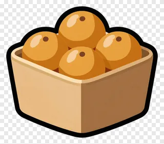 A wooden box containing golden ladoos.