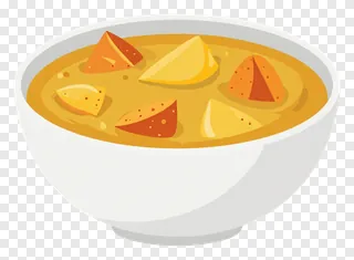A bowl of sweet potato curry with chunks of sweet potato in a golden sauce.